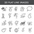 © lacrimastella - Set 20 flat line icon. Simple icons about products, delivery, plants, planting, caring and ecology. Vector illustration.Vector illustration.