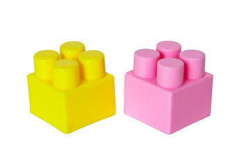 details of a children's plastic constructor on a white background. colored cubes. block.