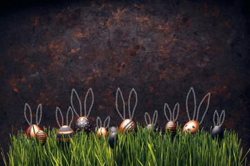 Wall Mural - Set of stylish eggs with Easter bunny ears