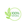 100% natural, round label green stamp. Natural product symbol, vector illustration isolated on white background 