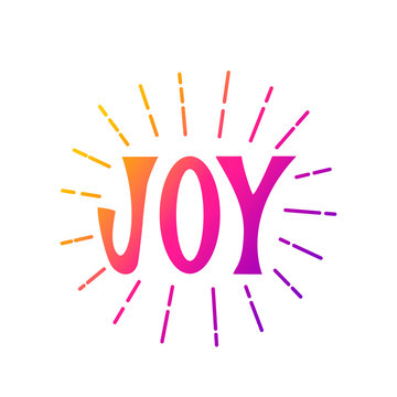 hand lettering of the word joy with sunburst rays. flat vector illustration isolated
