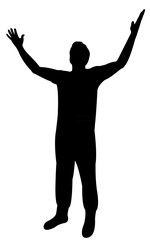 Sticker -  a man raising arms, silhouette vector