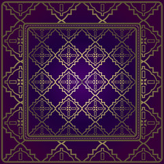  Vintage Geometric Pattern. Design For Bandana Shawl, Tablecloth Fabric Print. Vector Illustration. Luxury purple gold color