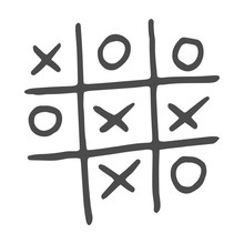 Hand-drawn Tic Tac Toe Game. Vector Illustration Isolated On White Background.