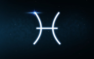 astrology and horoscope - pisces sign of zodiac over dark night sky and stars background