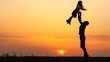 © alex_marina - Silhouettes of happy child rushes into hands of father.