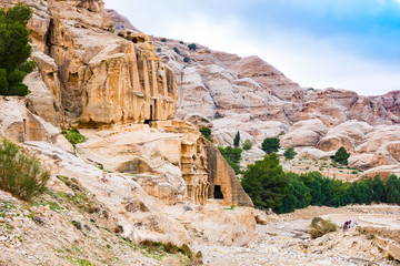 Wall Mural - Stunning view of the beautiful ruins of Petra in Jordan. Petra is a historical and archaeological city in southern Jordan.