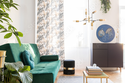 Stylish Decor Of Living Room With Design Green Velvet Sofa