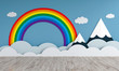 Mountains and rainbow in empty children room for mockup, 3D rendering