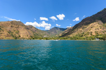 Wall Mural - Shore of Santa Cruz la Laguna at Lake Atitlan in vulcano landscape of Guatemala