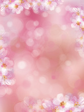 Vector  Pink, Bokeh, Floral  Background, Blossoming Sakura Tree, Blurred Effect.