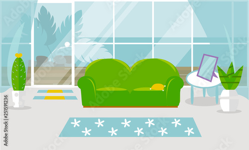 Modern Living Room Interior Vector Banner Design Of A Cozy Room With A Sofa A Coffee