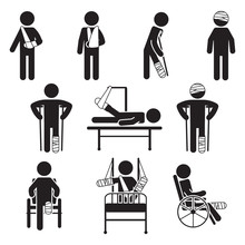 Injured People Icon Set. Vector.