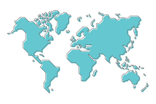 Fototapete - World map with simple modern cartoon line art design