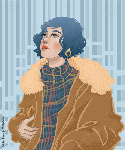 Vector Of A Beautiful Fashion Girl With A Short Haircut And In A