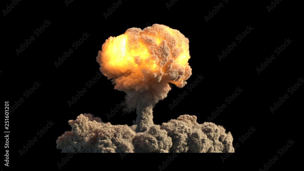 Nuclear explosion on black background - obrazy, fototapety, plakaty 