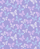 Fototapeta Koty - Simple butterflies seamless pattern on purple background.