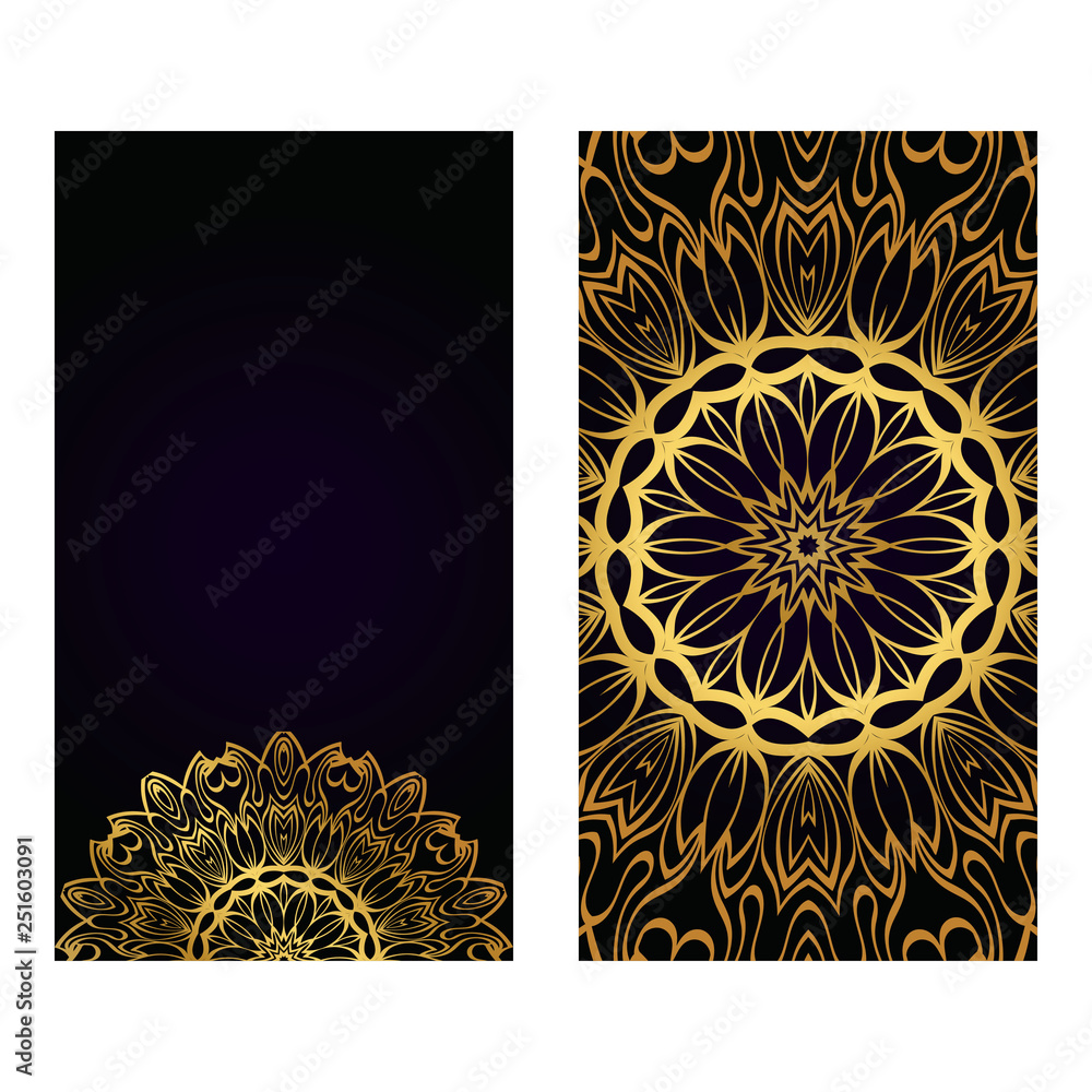 Luxury black gold color Templates Card With Mandala Design. Vector ...