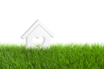 Sticker - House Model Icon with Heart Shape on Green Grass Field