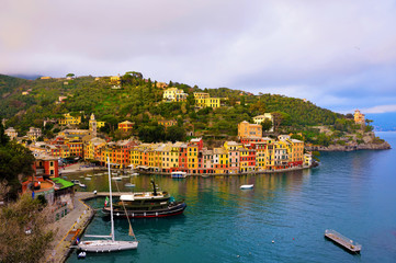 Poster - glimpse of Portofino with its colorful houses