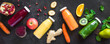 Colorful smoothies and ingredients