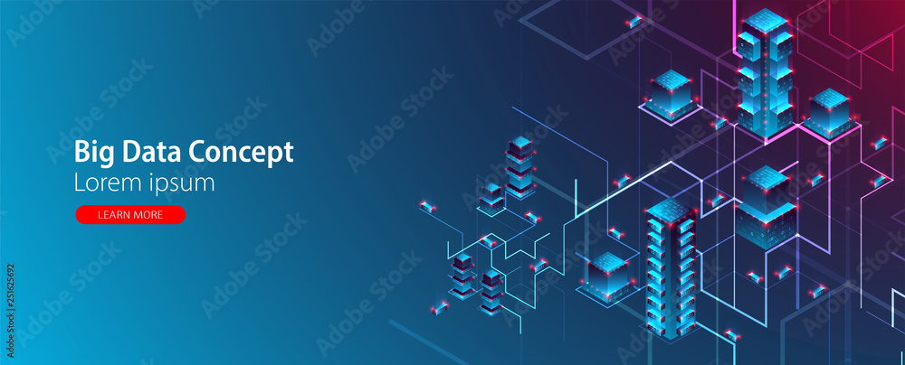 Isometric big data flow processing concept, cloud database. Abstract ...