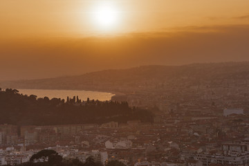 Wall Mural - Nice view of the city at sunset from a height