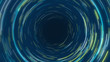Blue & yellow abstract circular radial lines background. Data flow. Optical fiber. Motion effect. Background