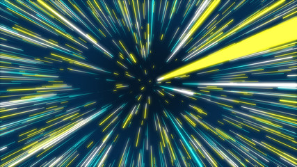 blue, yellow and green abstract radial lines geometric background. data flow tunnel. explosion star.