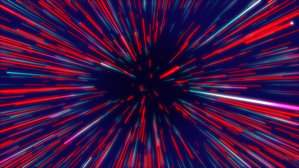 Wall Mural - Red and blue abstract radial lines geometric background. Data flow tunnel. Explosion star. Motion effect. background