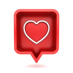Fototapete - 3d social media notification love like heart icon in red rounded square pin isolated on white background with shadow 3D rendering