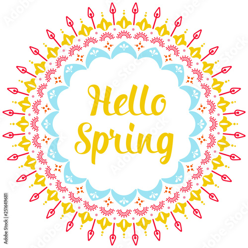 Hello Spring Radial Frame Banner Cute Festive Illustration
