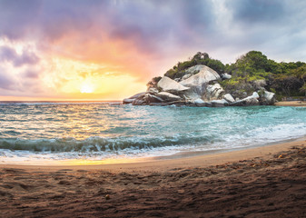 Canvas Print - Tropical Beach at Sunrise in Cape San Juan - Tayrona National Park, Colombia