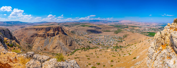 Wall Mural - Aerial view of Hamam village from Mount Arbel in Israel