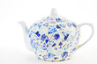 Elegant tea pot handcrafted from broken ceramic tiles on white BG