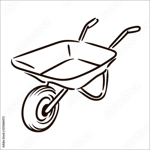 Vector hand drawn Farm wheelbarrow simple sketch illustration on white