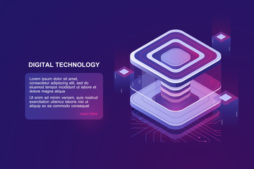 Wall Mural - personal data protection, server room, datacenter concept, bigdata processing isometric vector, futu