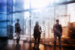 © Funtap - Double exposure Bitcoin and blockchain concept. Digital economy and currency trading.