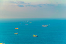 Cargo Ships At Mediterranean Sea Near Haifa, Israel