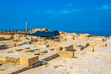 Ruins of ancient bathhouse at Caesarea in Israel