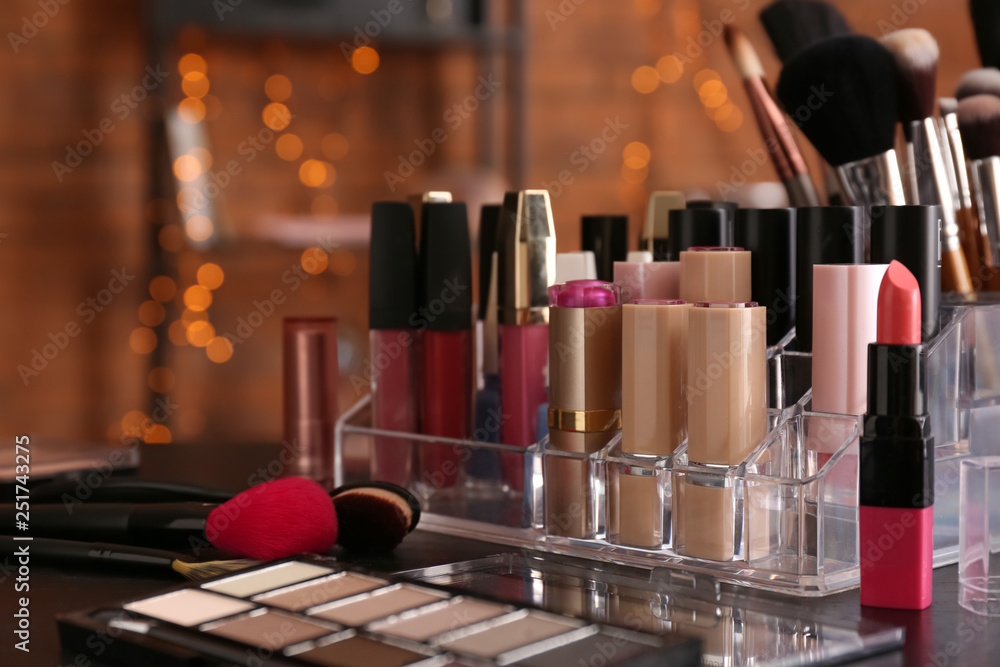 Set of decorative cosmetics on table