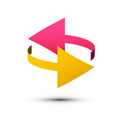 Poster - Double Arrows Symbol. Left and Right Vector Pink and Yellow Arrow Icons Isolated on White Background.