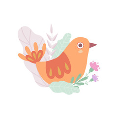 Sticker - Cute Nesting Bird, Symbol of Spring Vector Illustration