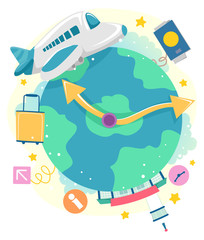 Sticker - Airplane Flight Time Illustration