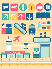 Poster - Airport Facilities Elements Illustration