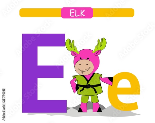 Letter E And Funny Cartoon Elk Animals Alphabet A Z Cute Zoo Alphabet In Vector For Kids Learning English Vocabulary Printable Sheet Buy This Stock Vector And Explore Similar Vectors At Adobe