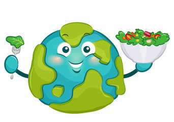 Sticker - Mascot Big Earth Eat Salad Illustration