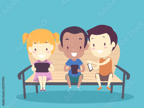 Kids Playing Smart Phone Illustration