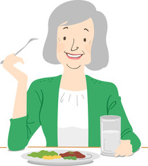 Sticker - Senior Woman Eat Healthy Illustration