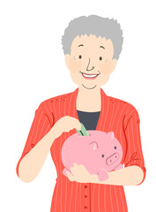 Sticker - Senior Woman Saves Piggy Bank Illustration